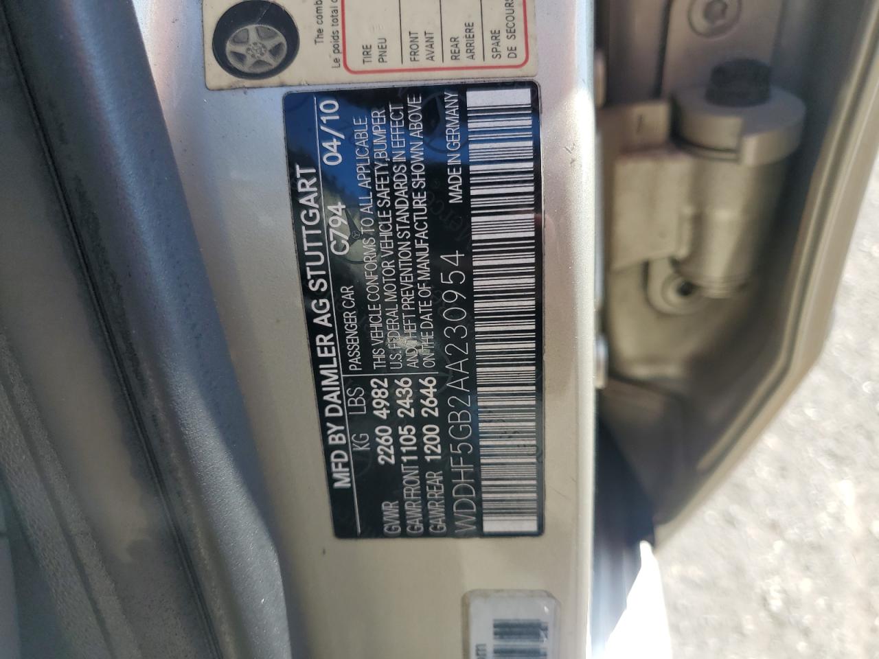 2010 Mercedes-Benz E 350 VIN: WDDHF5GB2AA230954 Lot: 84561355