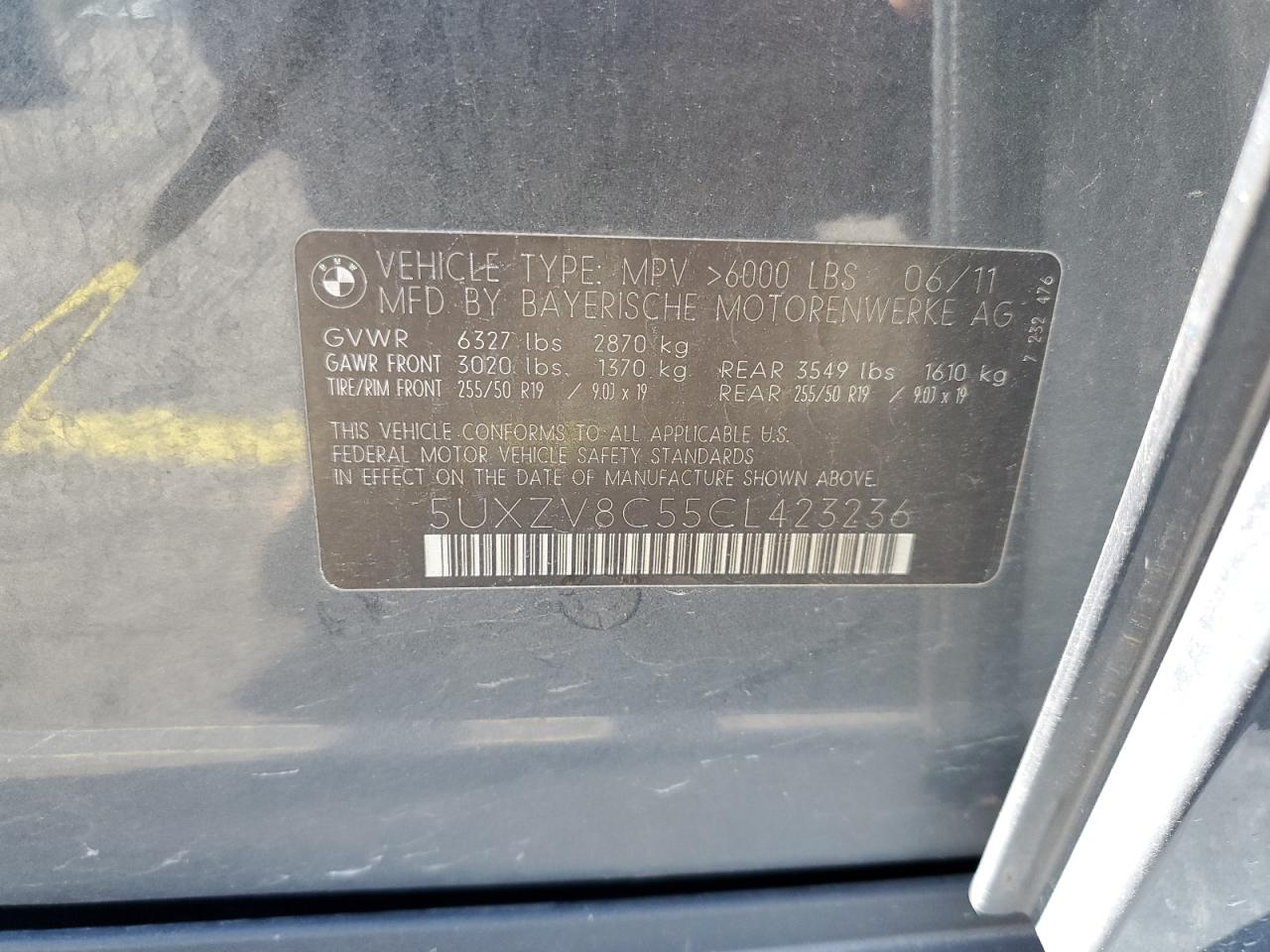 2012 BMW X5 xDrive50I VIN: 5UXZV8C55CL423236 Lot: 85089655