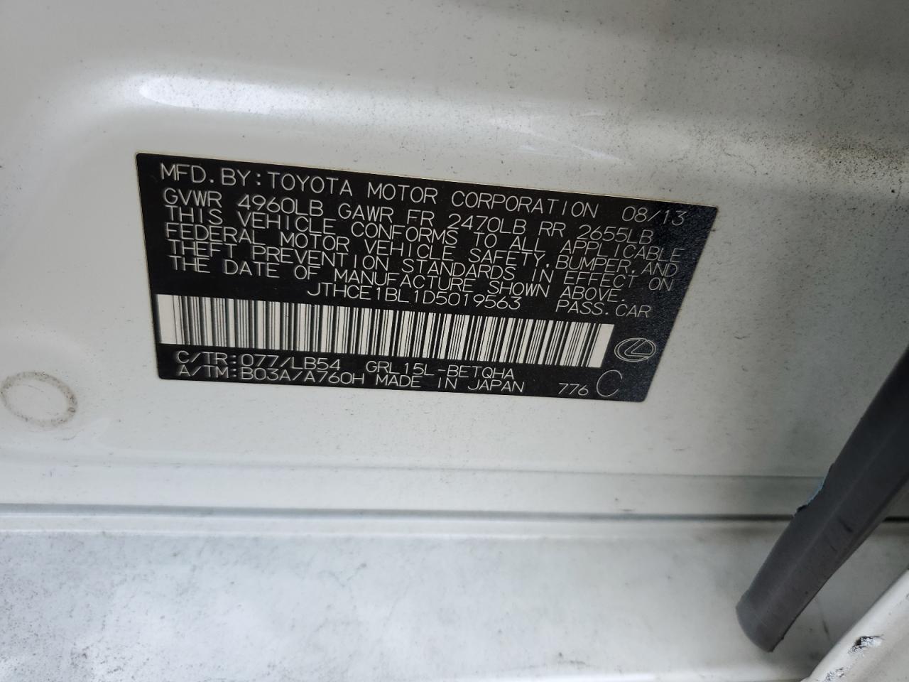 2013 Lexus Gs 350 VIN: JTHCE1BL1D5019563 Lot: 82757695