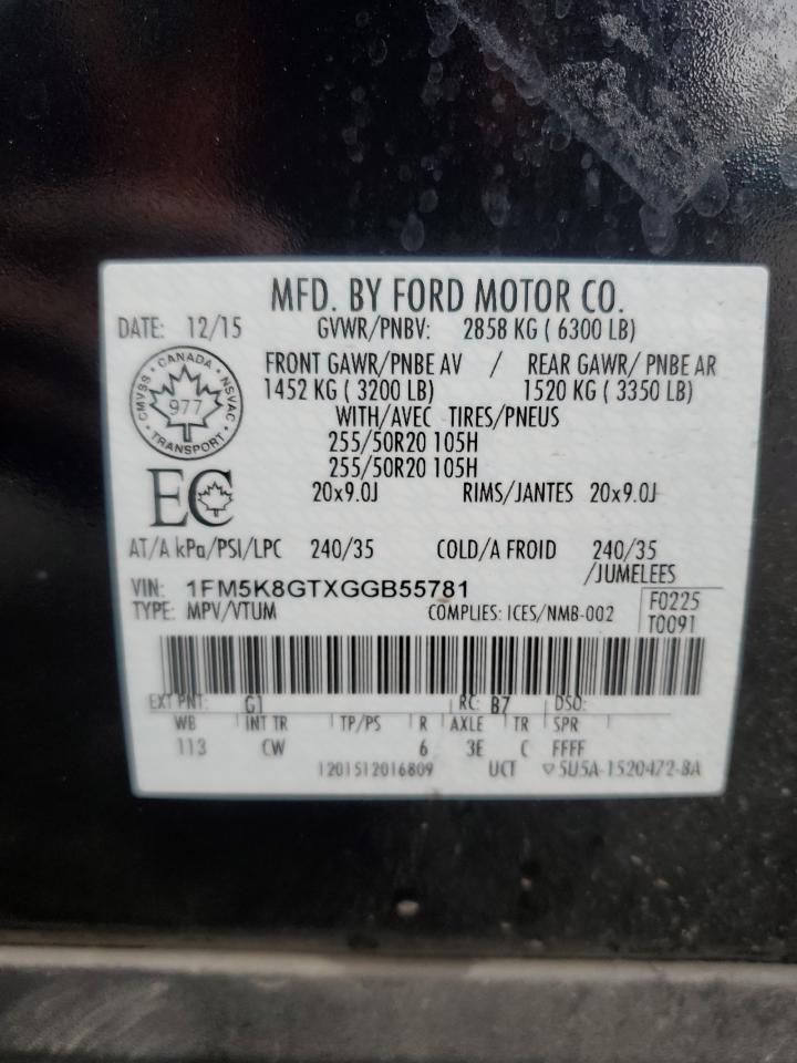 2016 Ford Explorer Sport VIN: 1FM5K8GTXGGB55781 Lot: 85387485