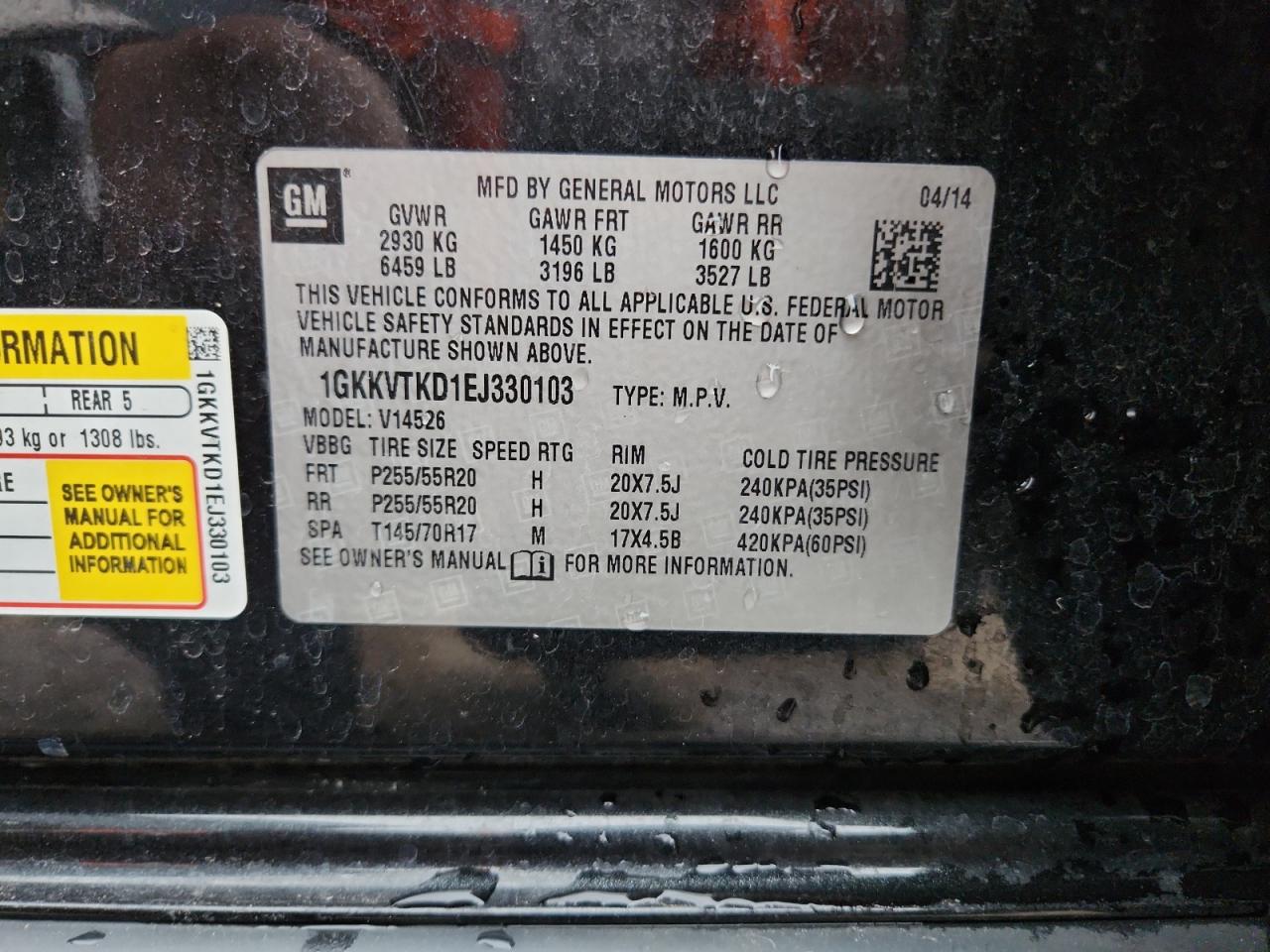 2014 GMC Acadia Denali VIN: 1GKKVTKD1EJ330103 Lot: 87464175