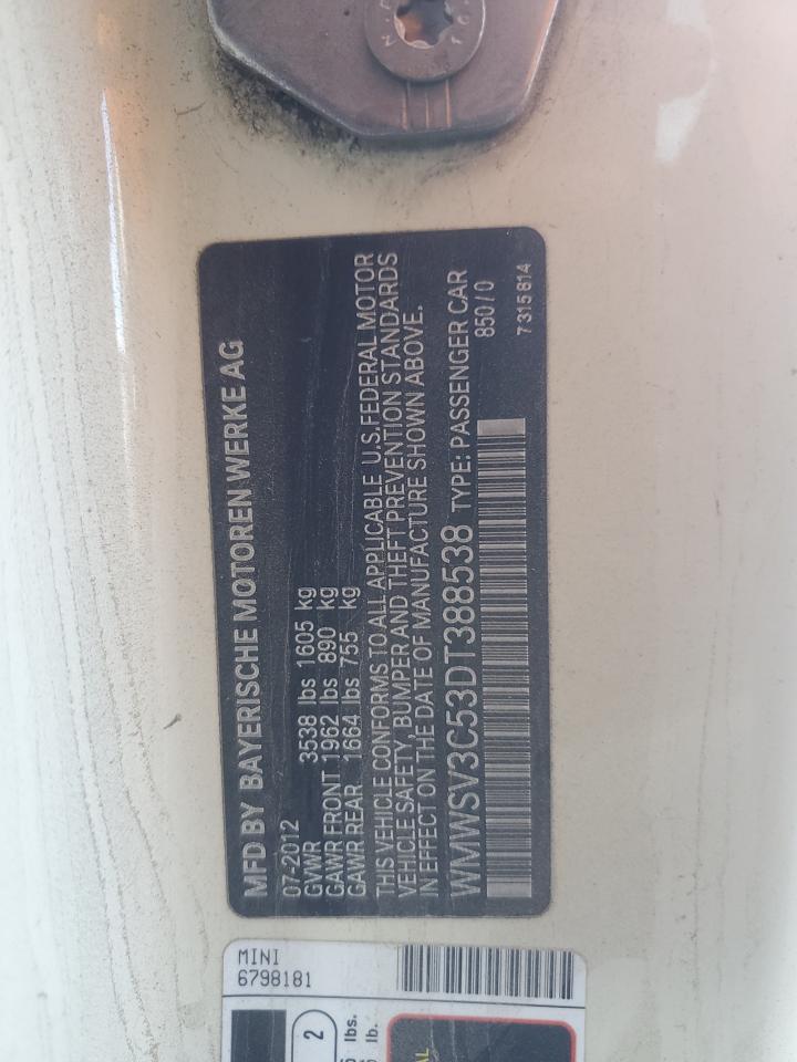 2013 Mini Cooper S VIN: WMWSV3C53DT388538 Lot: 82251775