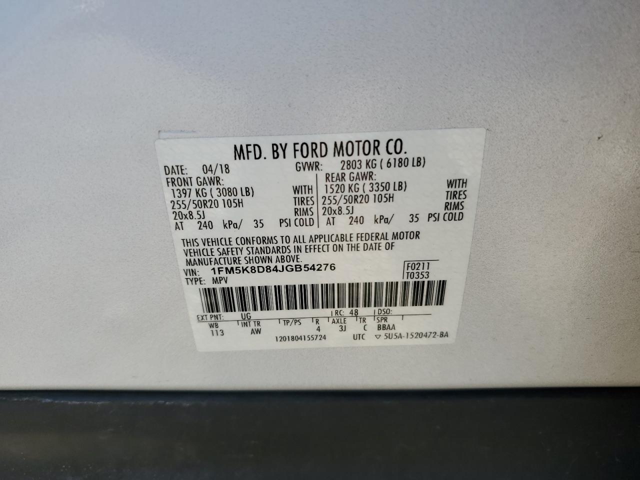 2018 Ford Explorer Xlt VIN: 1FM5K8D84JGB54276 Lot: 85558335