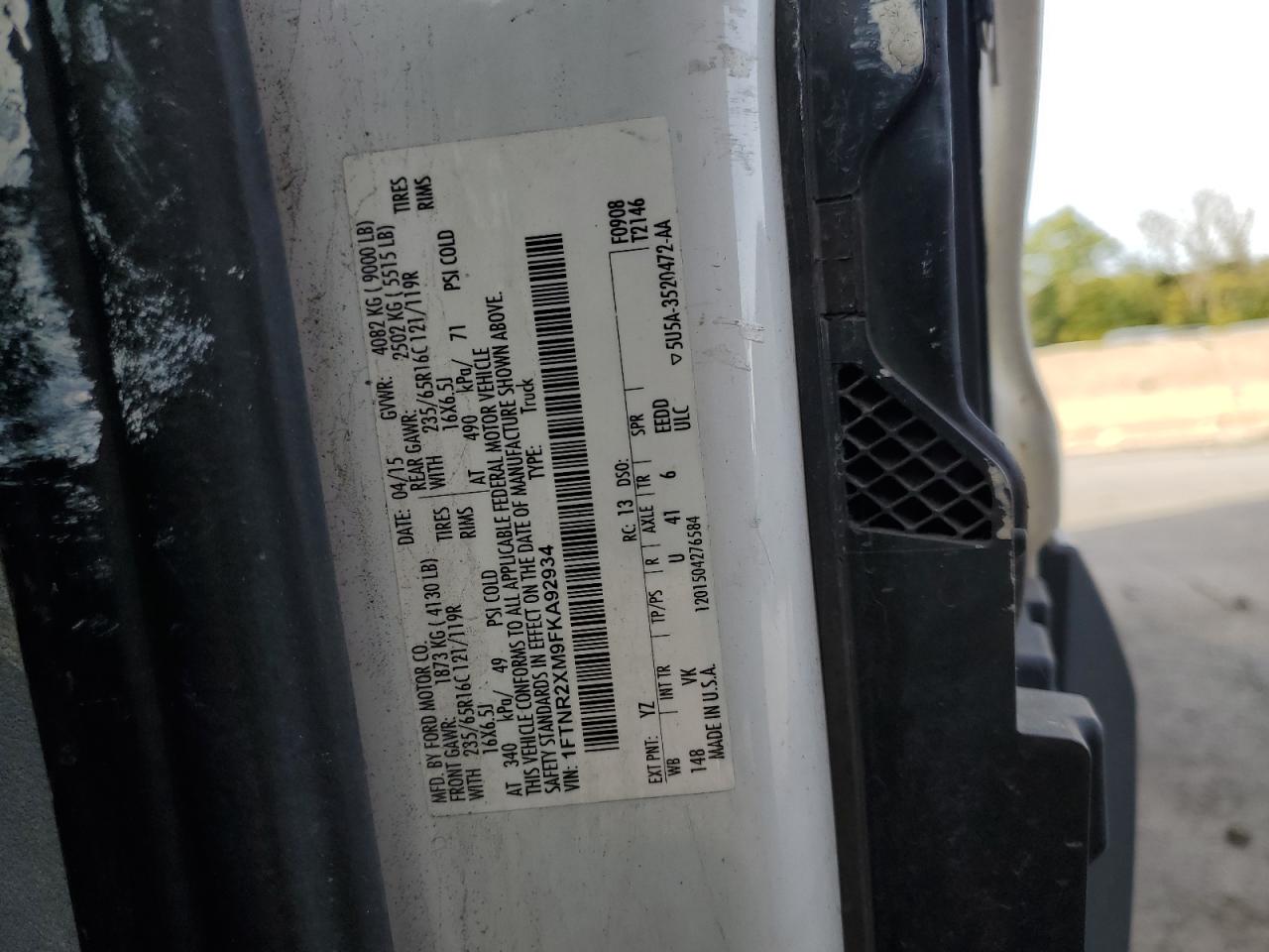 2015 Ford Transit T-250 VIN: 1FTNR2XM9FKA92934 Lot: 85131515