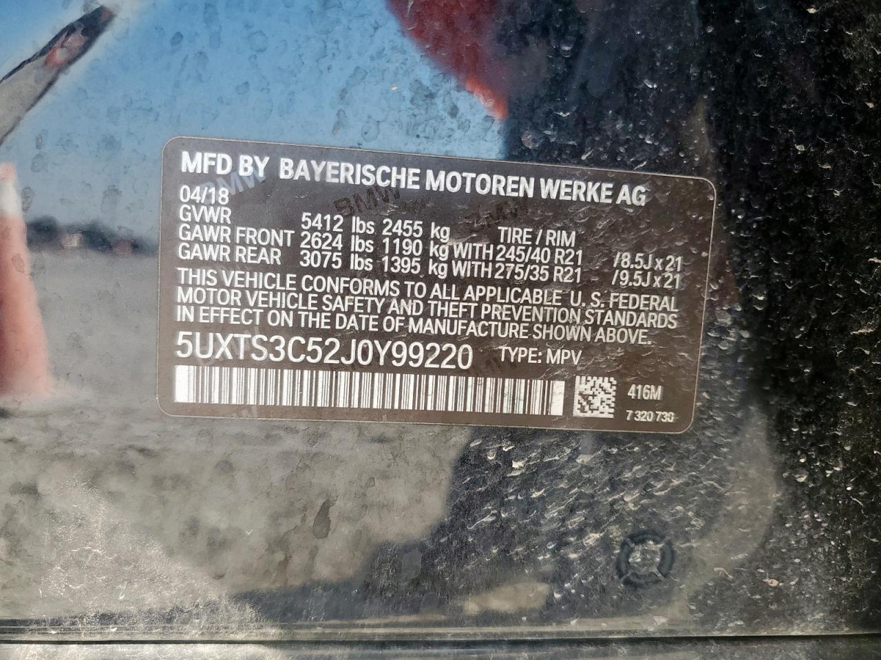 2018 BMW X3 xDrivem40I VIN: 5UXTS3C52J0Y99220 Lot: 85333305