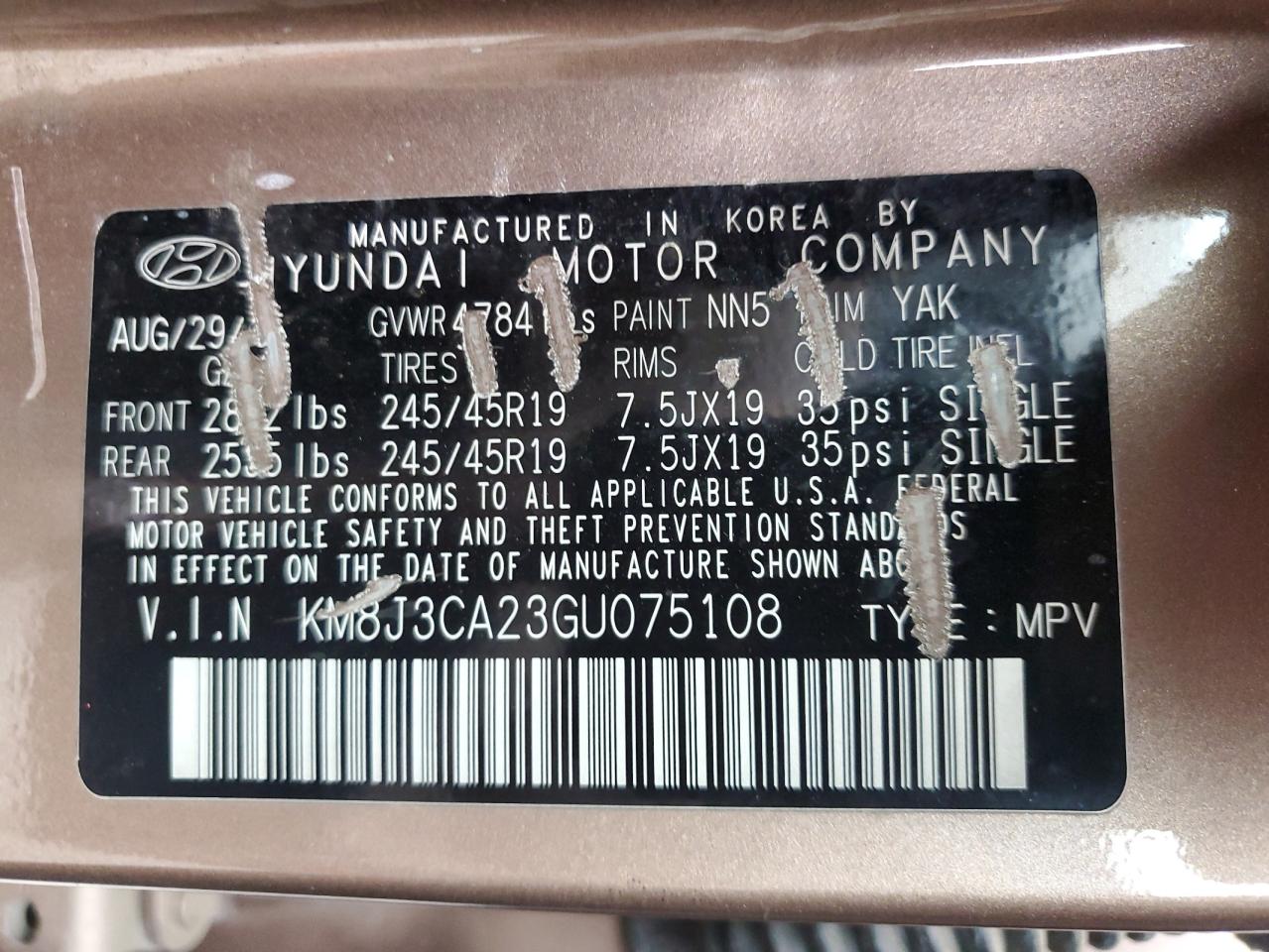 2016 Hyundai Tucson Limited VIN: KM8J3CA23GU075108 Lot: 86331945