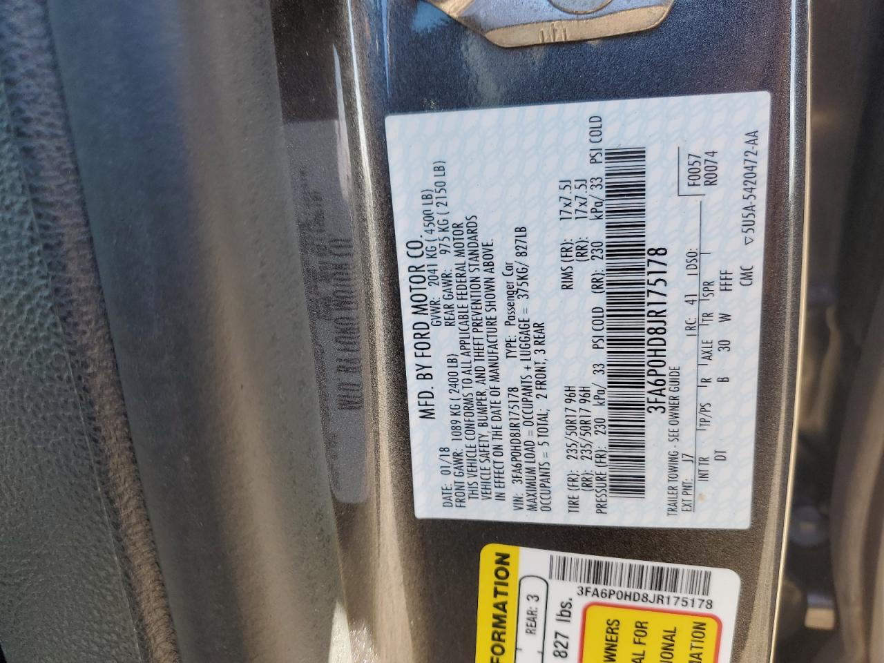 2018 Ford Fusion Se VIN: 3FA6P0HD8JR175178 Lot: 90281485