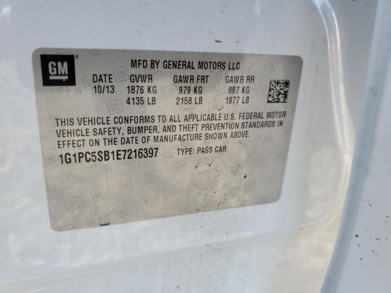 2014 Chevrolet Cruze Lt VIN: 1G1PC5SB1E7216397 Lot: 81912395