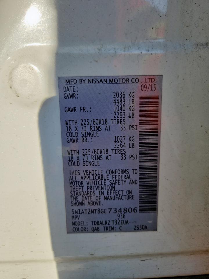 2016 Nissan Rogue S VIN: 5N1AT2MT8GC734806 Lot: 84977535