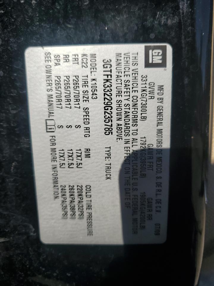 2009 GMC Sierra K1500 Slt VIN: 3GTFK33229G235785 Lot: 87062655