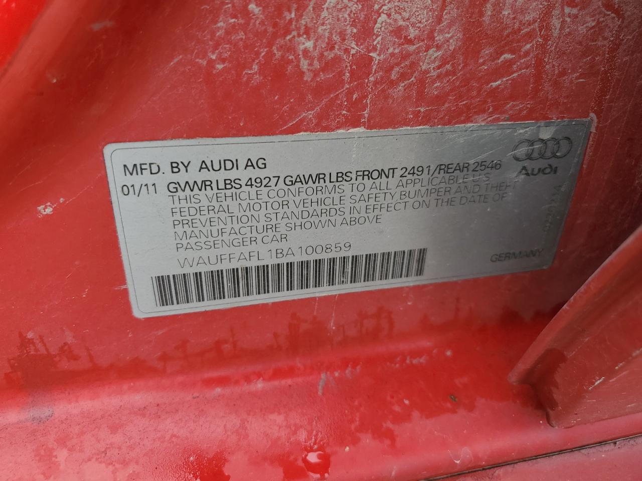 2011 Audi A4 Premium Plus VIN: WAUFFAFL1BA100859 Lot: 86121775