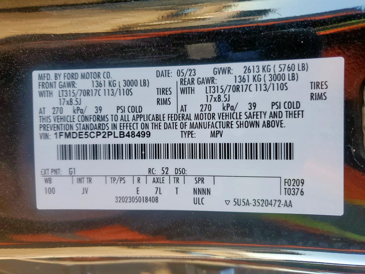 2023 Ford Bronco Base VIN: 1FMDE5CP2PLB48499 Lot: 85412425