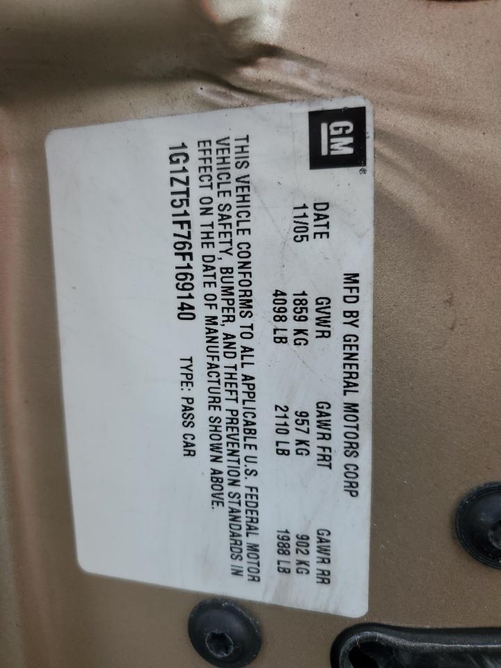 2006 Chevrolet Malibu Lt VIN: 1G1ZT51F76F169140 Lot: 82294585