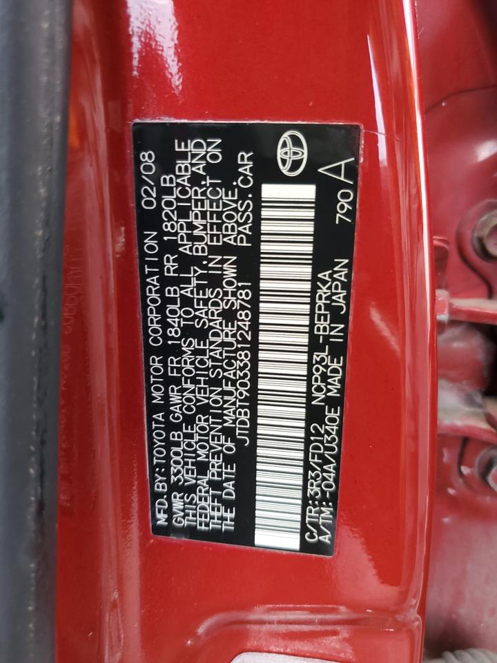 2008 Toyota Yaris VIN: JTDBT903381248781 Lot: 85529005
