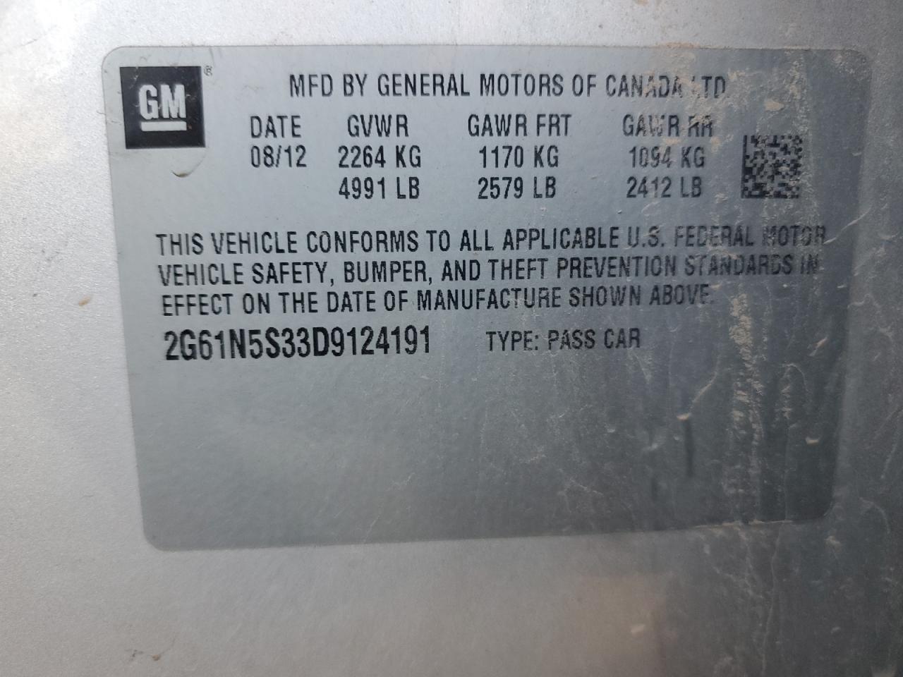 2013 Cadillac Xts VIN: 2G61N5S33D9124191 Lot: 86188035