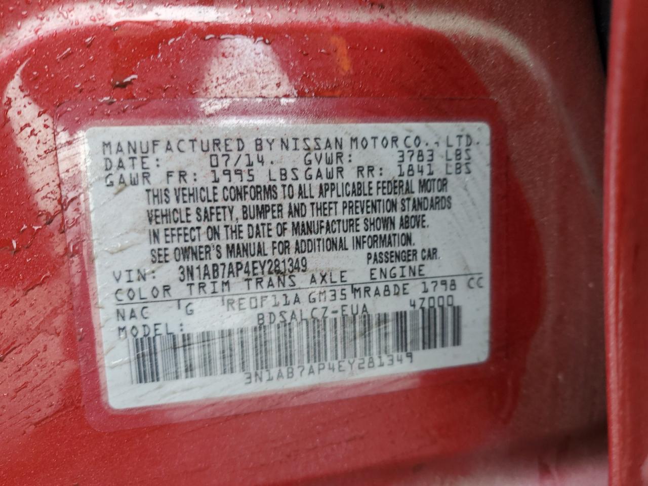 2014 Nissan Sentra S VIN: 3N1AB7AP4EY281349 Lot: 85155145