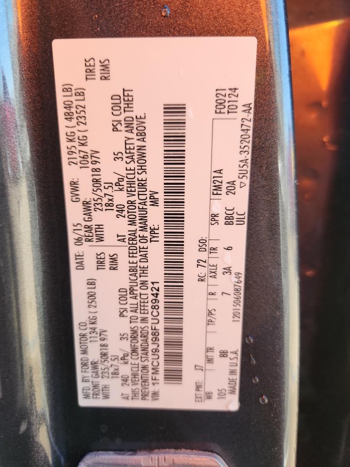 2015 Ford Escape Titanium VIN: 1FMCU9J98FUC89421 Lot: 85209285