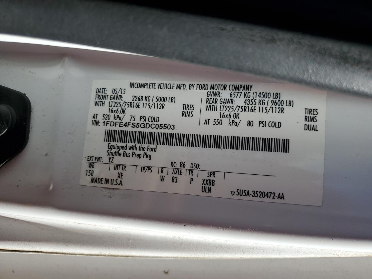 2016 Ford Econoline E450 Super Duty Cutaway Van VIN: 1FDFE4FS5GDC05503 Lot: 90077245