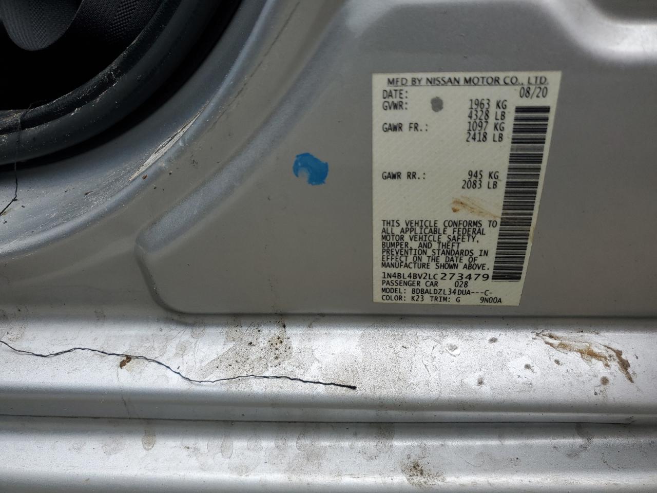 2020 Nissan Altima S VIN: 1N4BL4BV2LC273479 Lot: 85084375