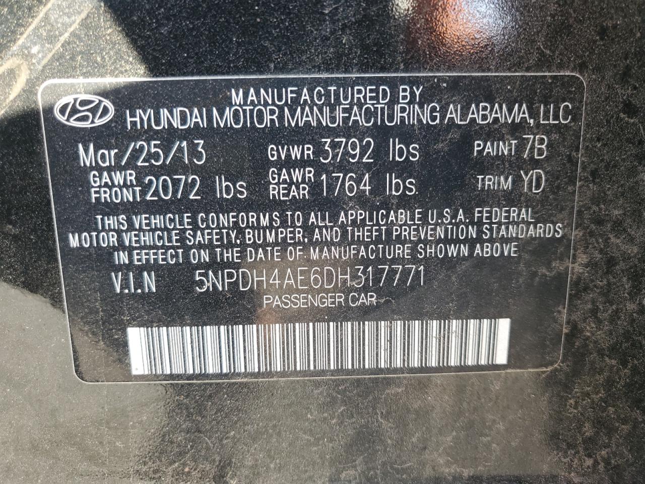 2013 Hyundai Elantra Gls VIN: 5NPDH4AE6DH317771 Lot: 82206815