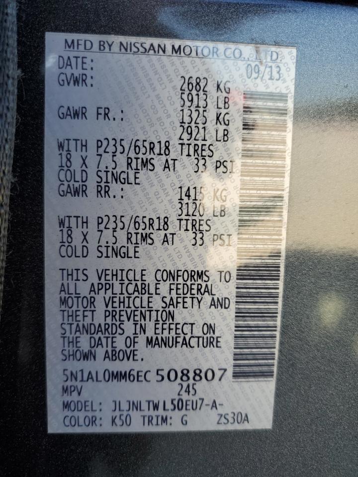 2014 Infiniti Qx60 VIN: 5N1AL0MM6EC508807 Lot: 86901065