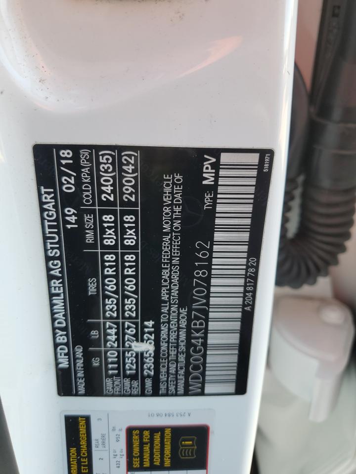 2018 Mercedes-Benz Glc 300 4Matic VIN: WDC0G4KB7JV078162 Lot: 90699635