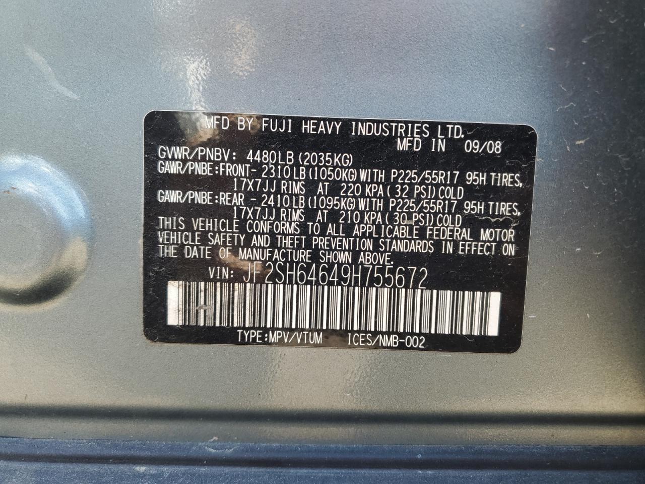 2009 Subaru Forester 2.5X Limited VIN: JF2SH64649H755672 Lot: 85939215