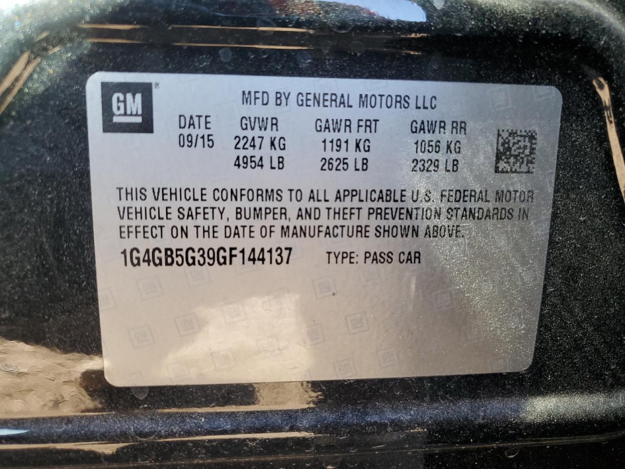 2016 Buick Lacrosse VIN: 1G4GB5G39GF144137 Lot: 82192685