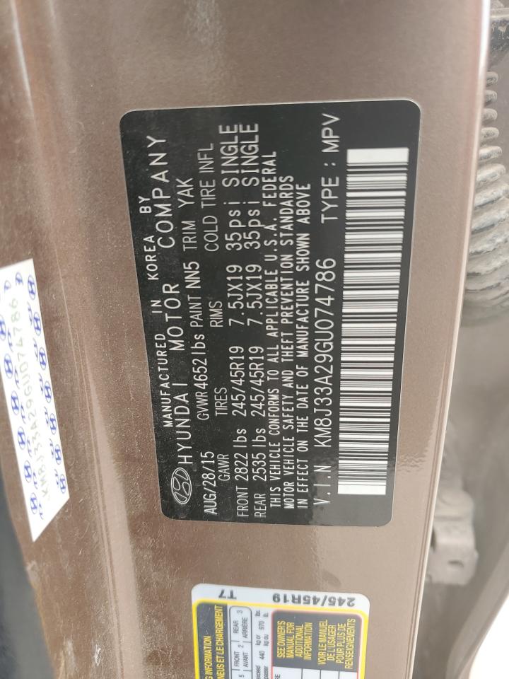 2016 Hyundai Tucson Limited VIN: KM8J33A29GU074786 Lot: 84888435