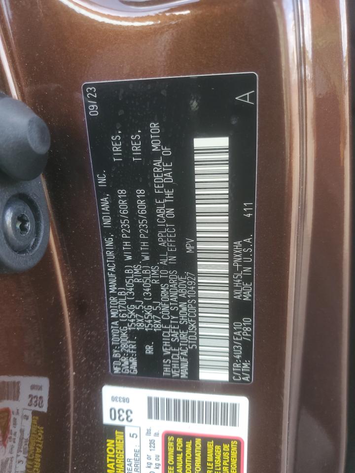 2023 Toyota Sienna Xle VIN: 5TDJSKFC0PS104927 Lot: 84951415