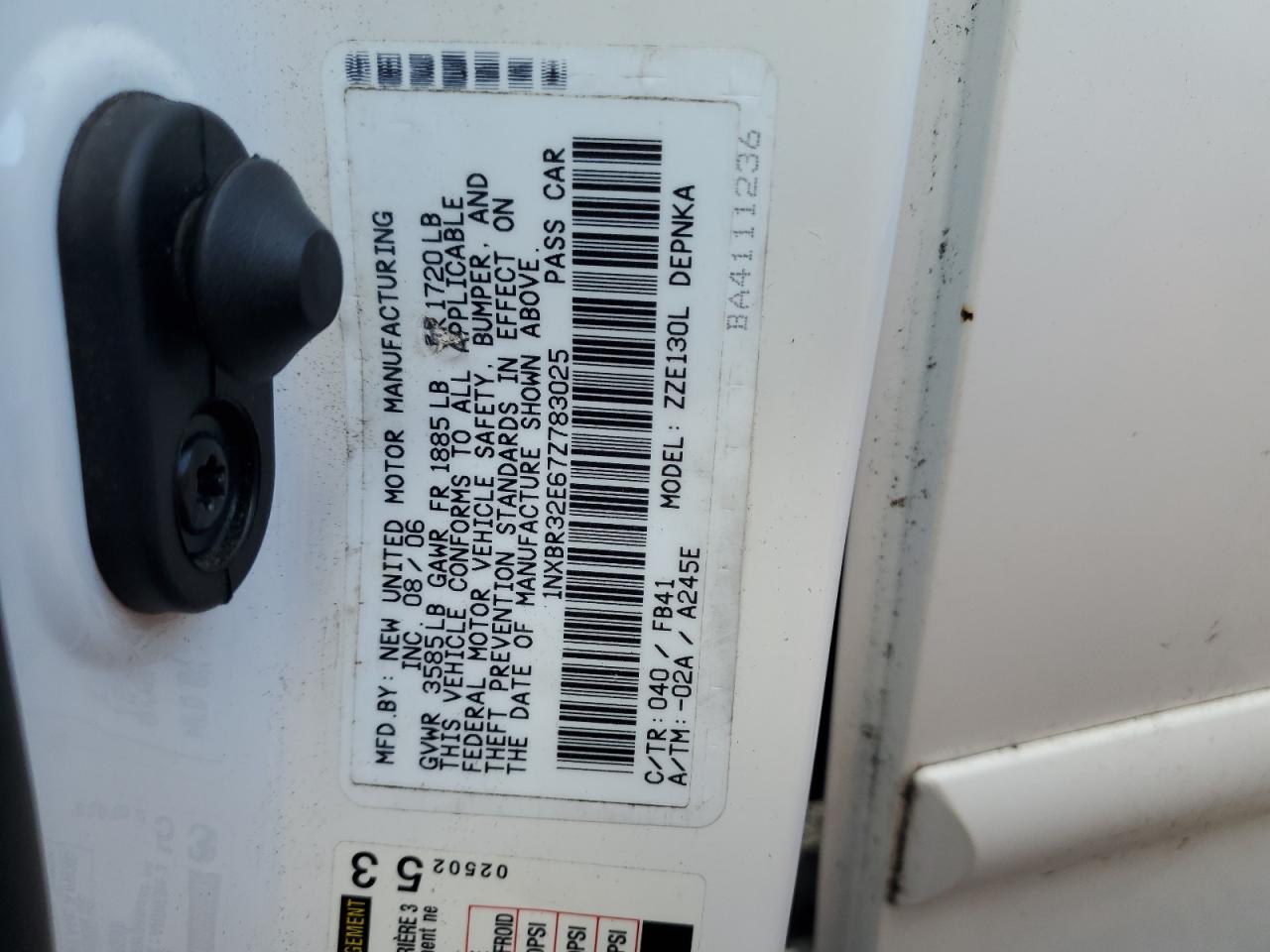 2007 Toyota Corolla Ce VIN: 1NXBR32E67Z783025 Lot: 81374585