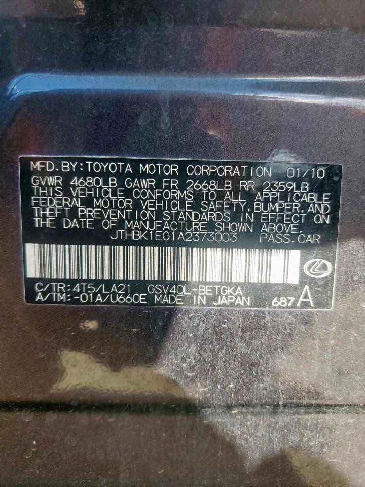 2010 Lexus Es 350 VIN: JTHBK1EG1A2373003 Lot: 82324445