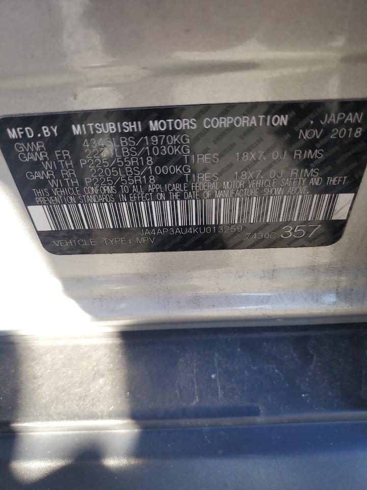 2019 Mitsubishi Outlander Sport Es VIN: JA4AP3AU4KU013259 Lot: 91008155