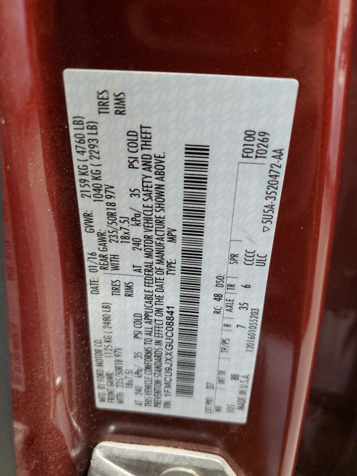 2016 Ford Escape Titanium VIN: 1FMCU9JXXGUC08841 Lot: 91207645