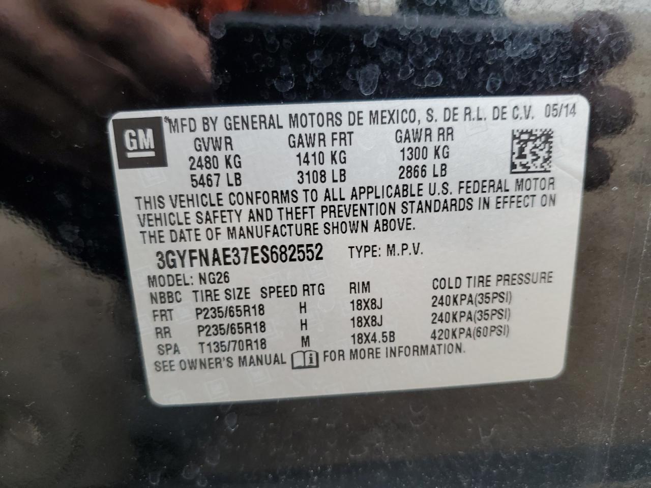 2014 Cadillac Srx VIN: 3GYFNAE37ES682552 Lot: 85728275