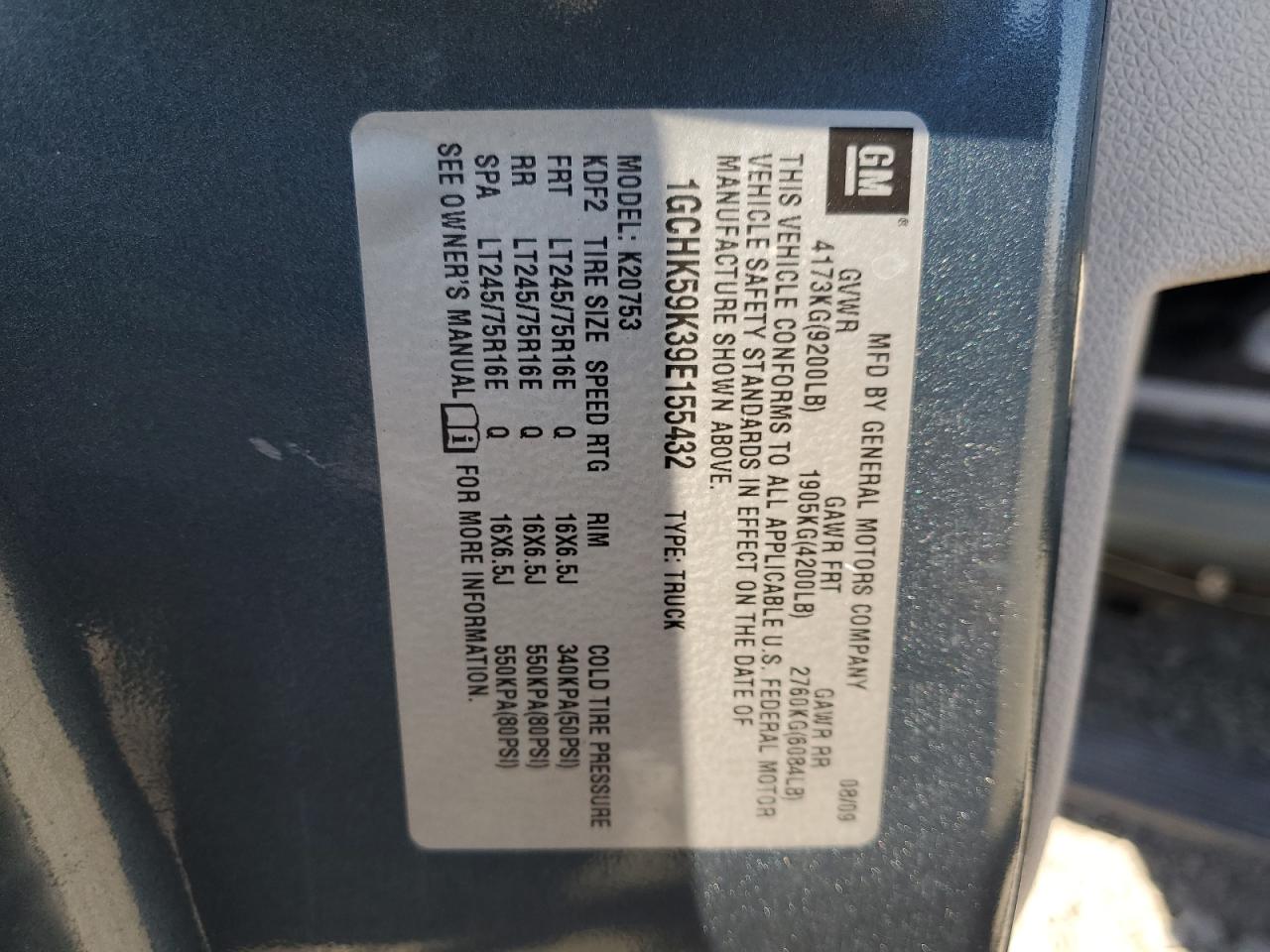 2009 Chevrolet Silverado K2500 Heavy Duty Lt VIN: 1GCHK59K39E155432 Lot: 82291375