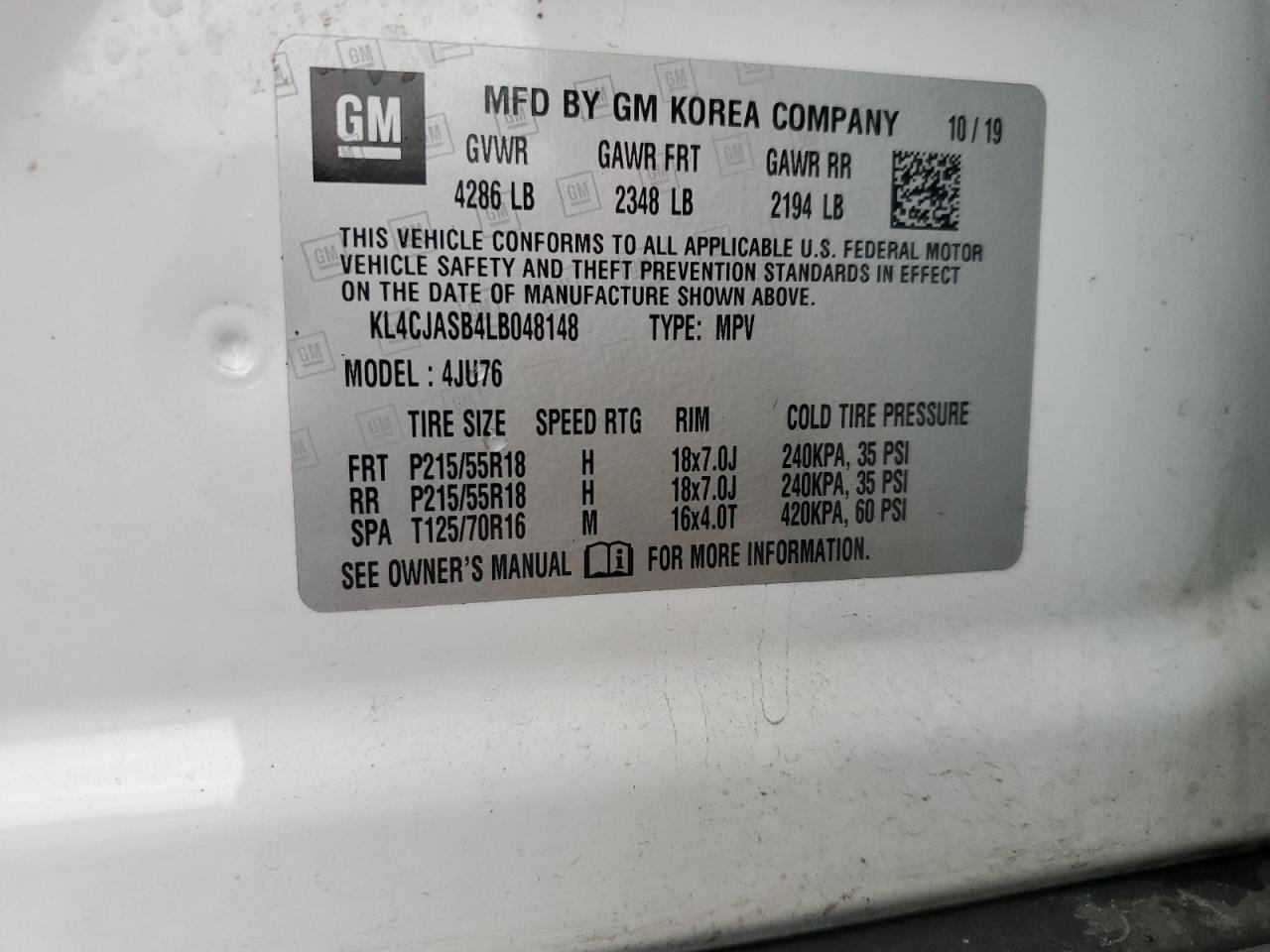 2020 Buick Encore Preferred VIN: KL4CJASB4LB048148 Lot: 90318815