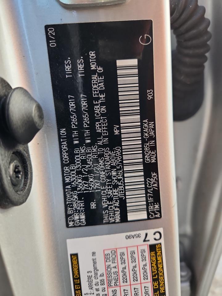 2020 Toyota 4Runner Sr5/Sr5 Premium VIN: JTEBU5JR6L5796960 Lot: 85503725