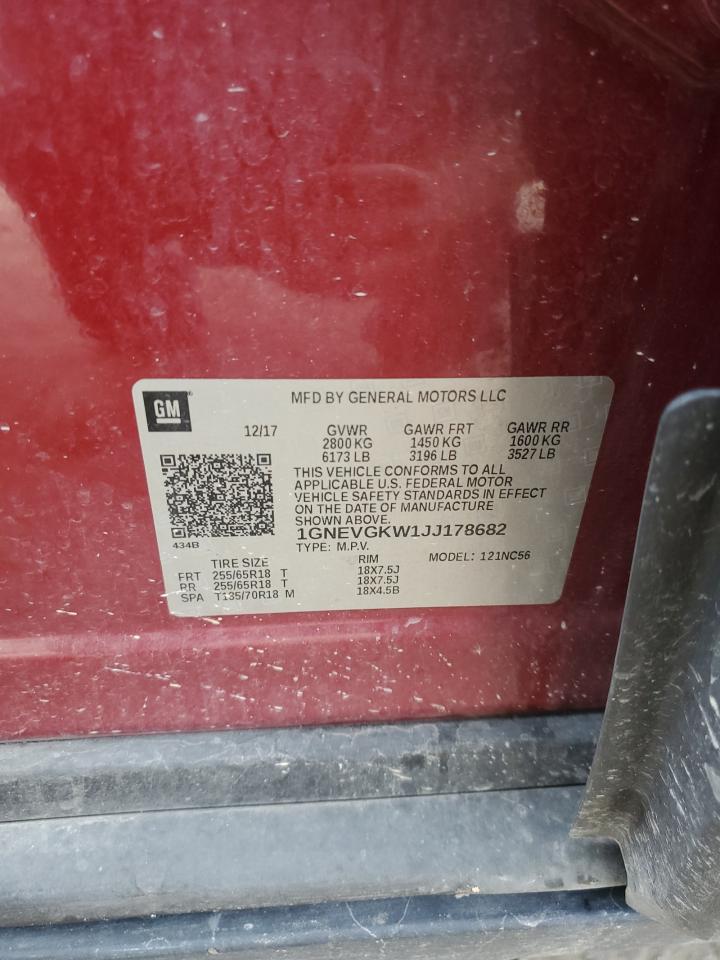 2018 Chevrolet Traverse Lt VIN: 1GNEVGKW1JJ178682 Lot: 82235235