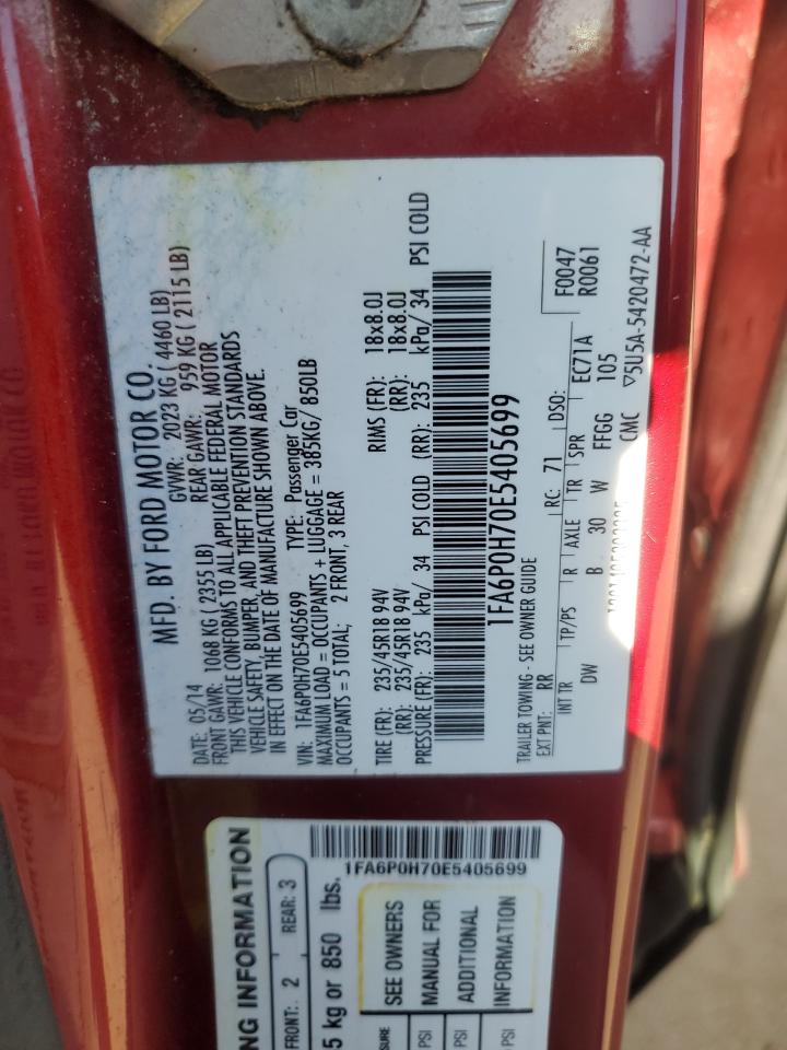 2014 Ford Fusion Se VIN: 1FA6P0H70E5405699 Lot: 86271865