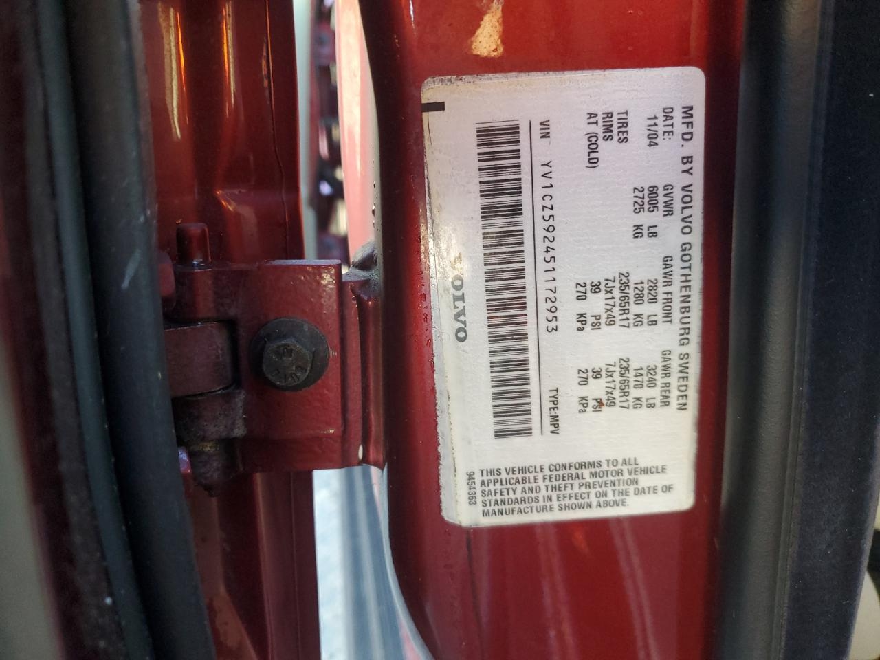 2005 Volvo Xc90 VIN: YV1CZ592451172953 Lot: 86288925