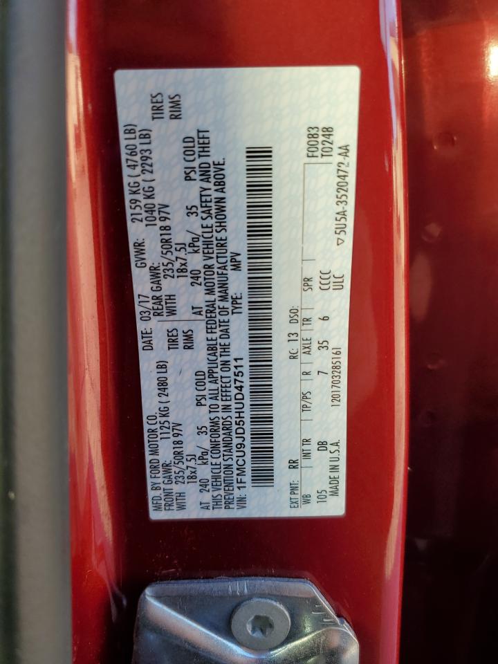 2017 Ford Escape Titanium VIN: 1FMCU9JD5HUD47511 Lot: 85890505