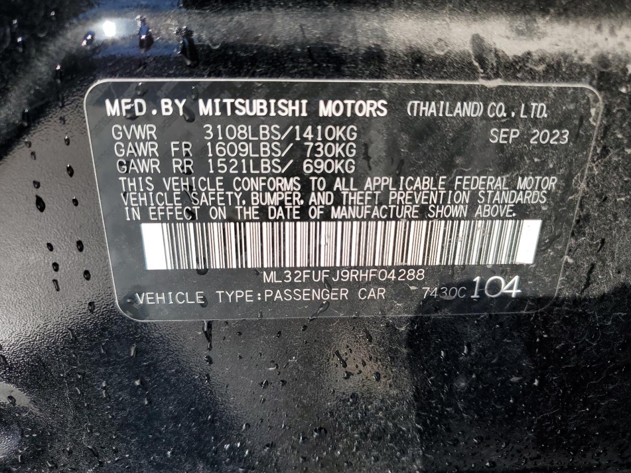 2024 Mitsubishi Mirage G4 Es VIN: ML32FUFJ9RHF04288 Lot: 90732495