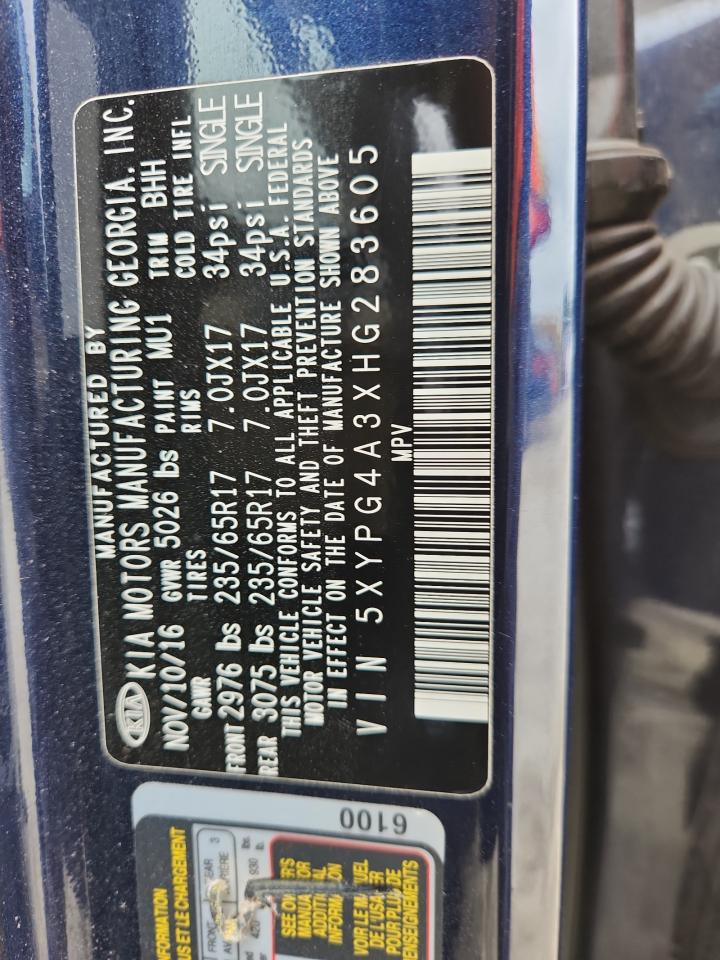 2017 Kia Sorento Lx VIN: 5XYPG4A3XHG283605 Lot: 85817655