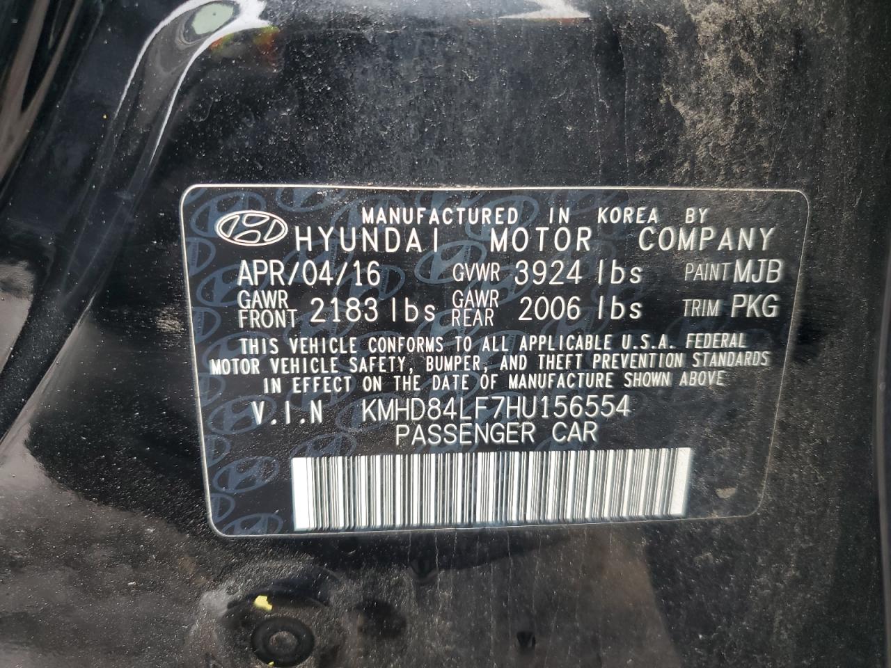 2017 Hyundai Elantra Se VIN: KMHD84LF7HU156554 Lot: 86100845