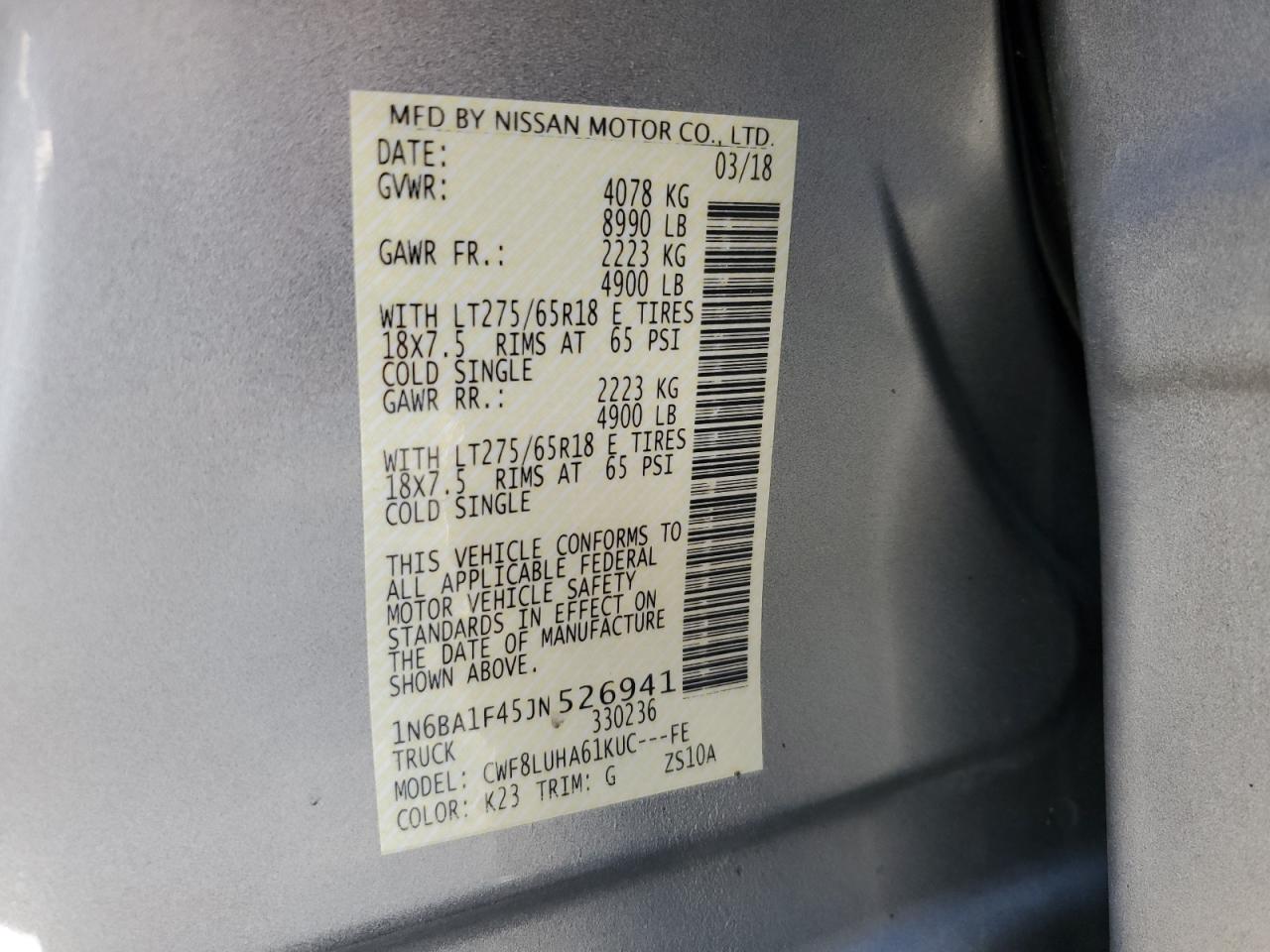 2018 Nissan Titan Xd Sl VIN: 1N6BA1F45JN526941 Lot: 85736965