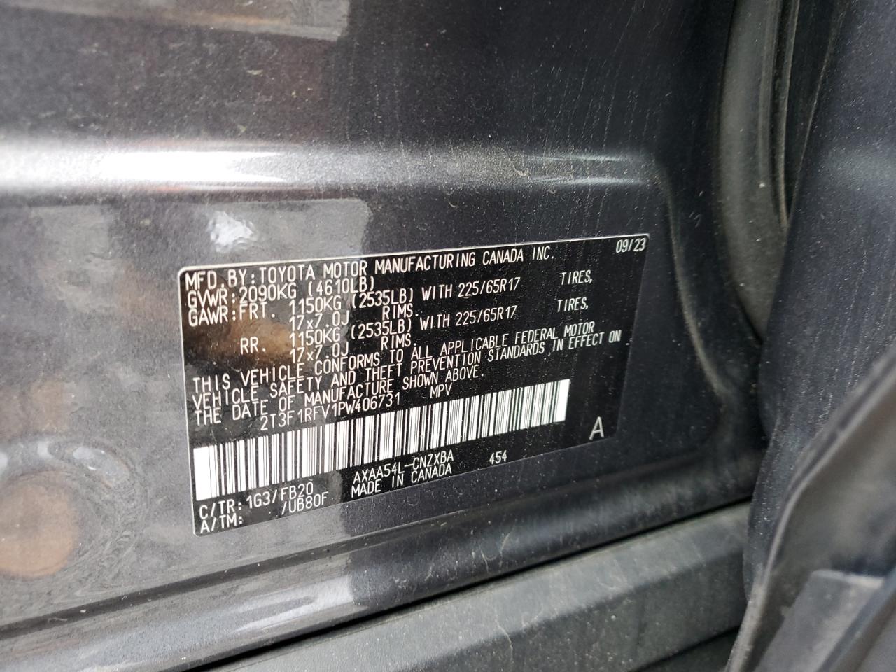 2023 Toyota Rav4 Le VIN: 2T3F1RFV1PW406731 Lot: 89680415