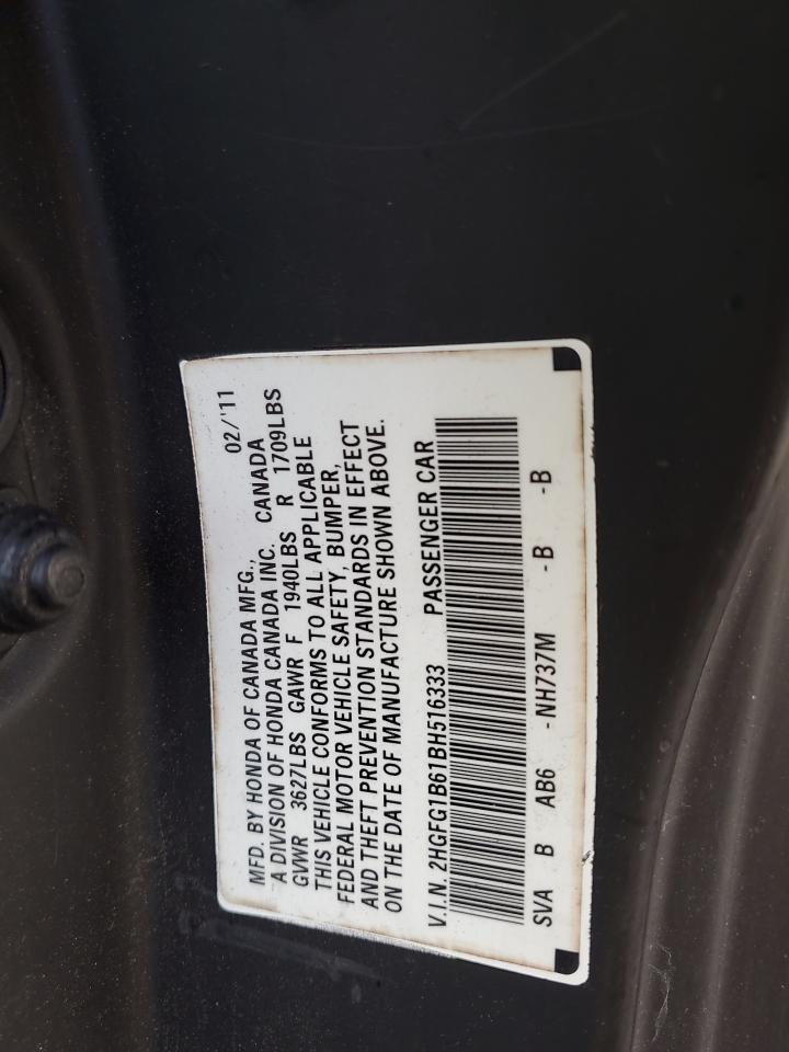 2011 Honda Civic Lx VIN: 2HGFG1B61BH516333 Lot: 71990885