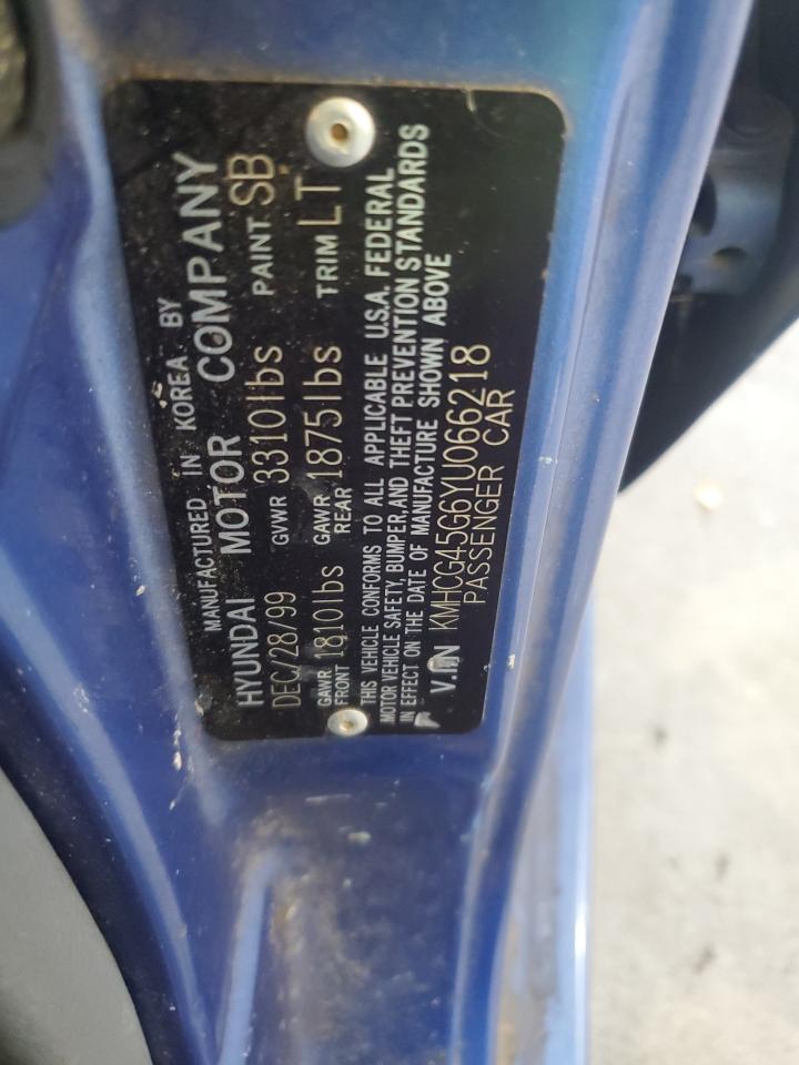 2000 Hyundai Accent Gl VIN: KMHCG45G6YU066218 Lot: 84948715