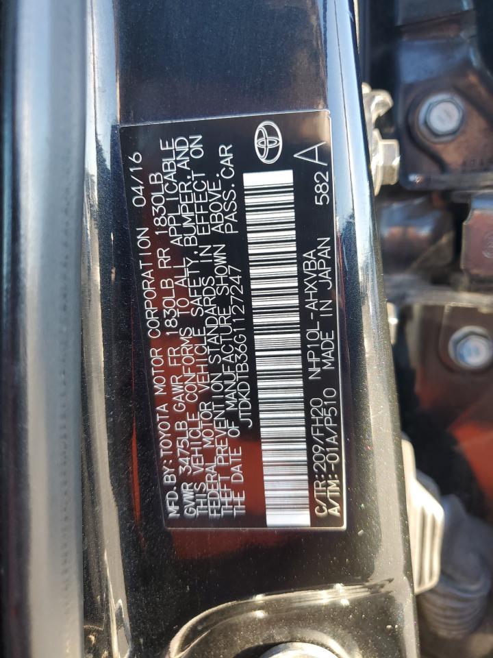 2016 Toyota Prius C VIN: JTDKDTB36G1127247 Lot: 89444125